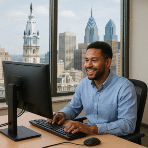 employee working on their recently updated computer