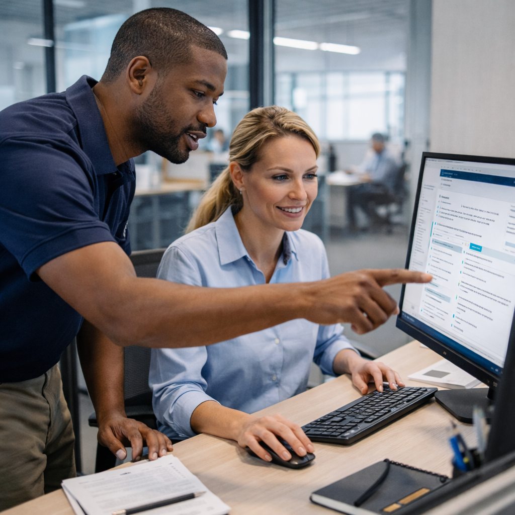 computer tech providing support on site