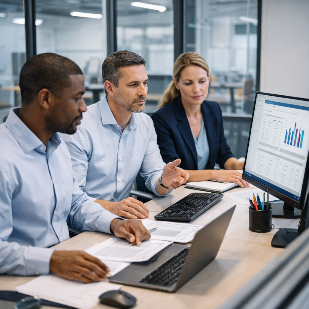 employees collaborating in an office setting