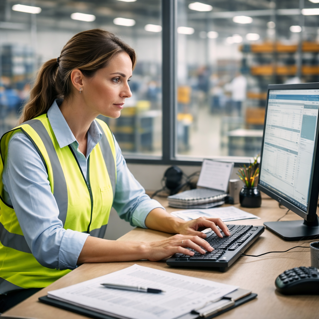 manufacturing employee working on a computer